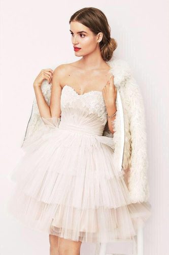 Tiered pleated Tull and lace appliqué cocktail dresses